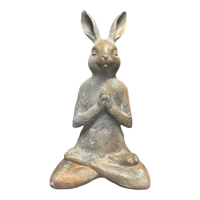 Vintage Cast Iron Meditating Yoga Hare Statue For Sale
