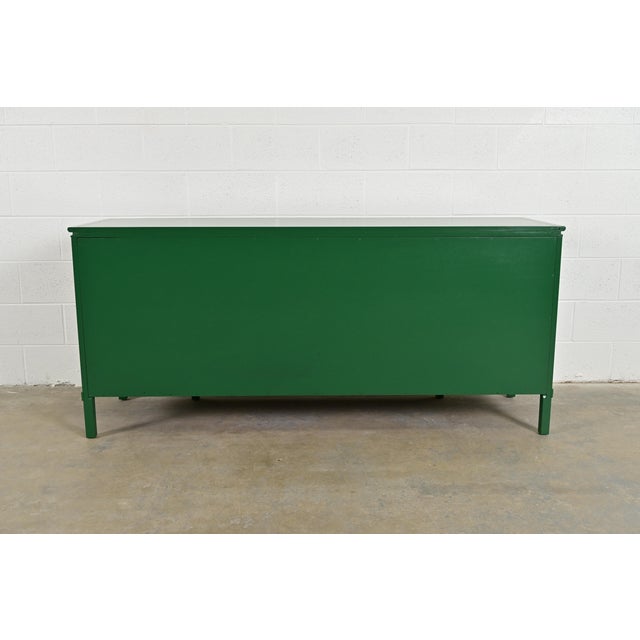 Thomasville Hollywood Regency Chinoiserie Green Lacquered Long Dresser or Credenza, Newly Refinished For Sale - Image 13 of 14