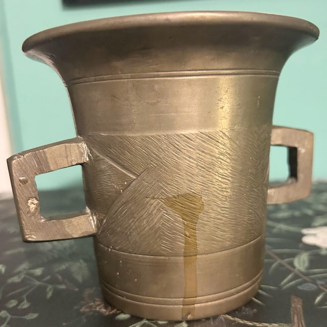 Vintage Pharmacy Apothecary Brass Mortar For Sale - Image 4 of 12