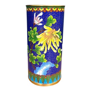 Blue Floral Cloisonne Vase For Sale
