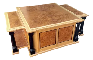 Neo-Classical Style Custom Chestnut Burl & Maple Coffee Table W/ Storage