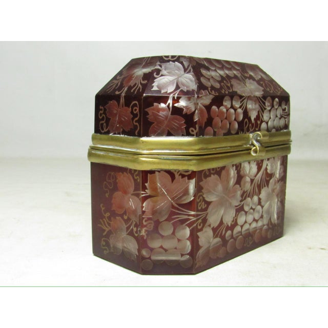 Traditional Antique Etched Bohemian Glass Box For Sale - Image 3 of 11