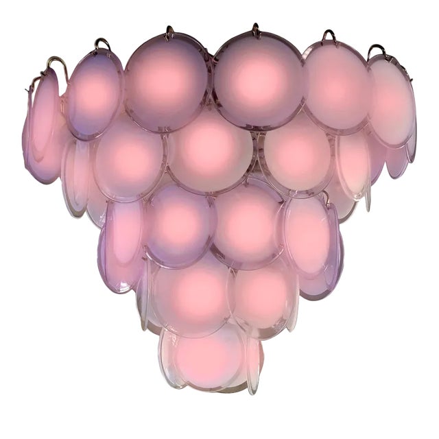 Pink Murano Glass Disc Chandelier, Italy, 1970s For Sale