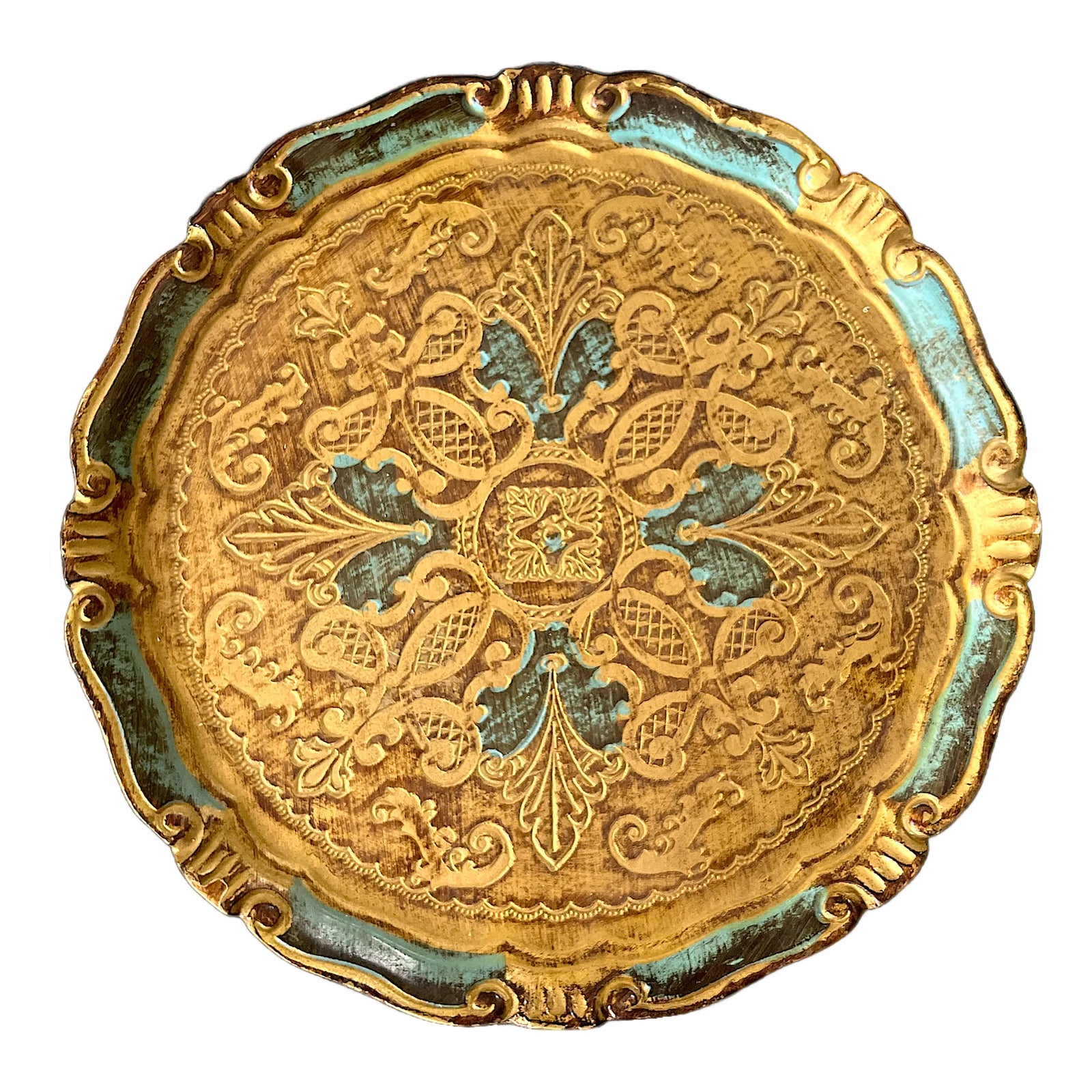Vintage Italian Florentine Gilt & Turquoise Tray Äî 11