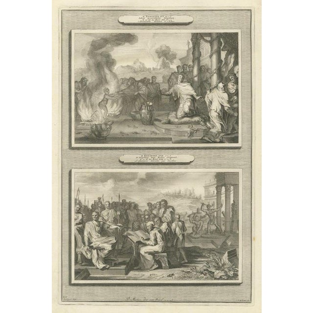 Pieter Mortier, Idolatry of King Ahaz and Hezekiah Destroys the Idols, 1700, Engraving For Sale - Image 12 of 12