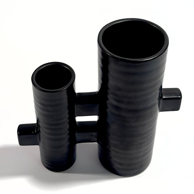 Modernist Japanese Black Pottery Ceramic Ikebana Vase by MCI Japan For Sale - Image 4 of 11