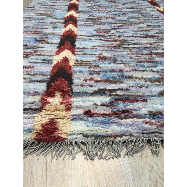 Indian 6x9 Multicolor Hand-Knotted Wool Bamboo Silk Chevron Banded Geometric Carpet Rug For Sale - Image 3 of 4