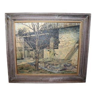 Vintage Original c.w. Phillips 1967 Well Water Pump Barn Landscape Oil Painting For Sale