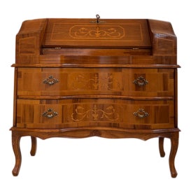 Antique Style Baroque Secretaire in Burl Wood, 1980s For Sale