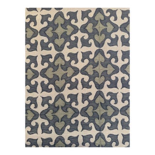 Raoul Textiles Jules Delft on Oyster Linen. Hand Printed Fabric 2 Yards For Sale