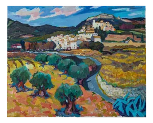 Reguera Canyelles Castle Landscape, Oil on Canvas, Framed