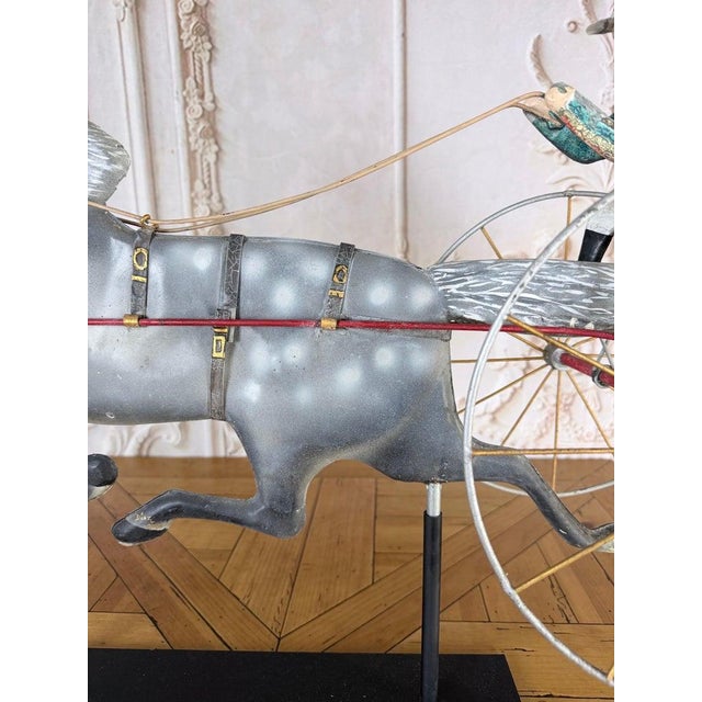Teal American Folk Art Painted Metal Horse & Sulky Weathervane For Sale - Image 8 of 13