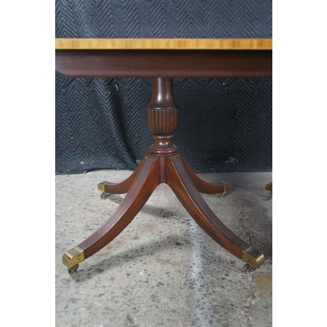 Brown Late 20th Century Baker Satinwood & Mahogany English Regency Duncan Phyfe Style Dining Table 122" For Sale - Image 8 of 18
