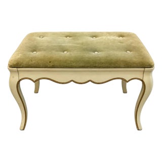 Vintage Mid Twentieth Century Country French Provincial Hibriten Chair Co. Off White and Green Bench For Sale