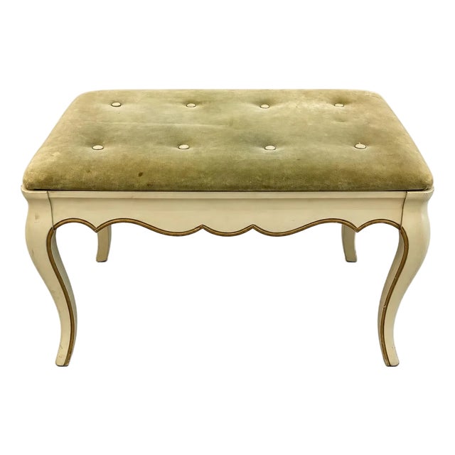 Vintage Mid Twentieth Century Country French Provincial Hibriten Chair Co. Off White and Green Bench For Sale