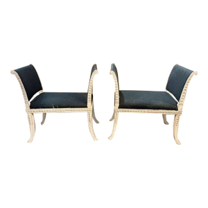 Pair of Vintage Swedish Carved and Painted Benches