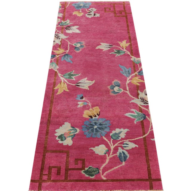 2010s Rug & Kilim’s Chinese Art Deco Style Runner Rug in Pink With Floral Patterns For Sale - Image 5 of 7