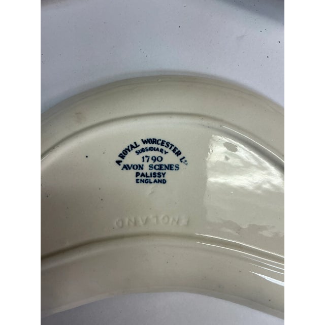 Bone Victorian Style Royal Worcester Blue & White Transferware Pottery Bone Plates S/9 For Sale - Image 7 of 8