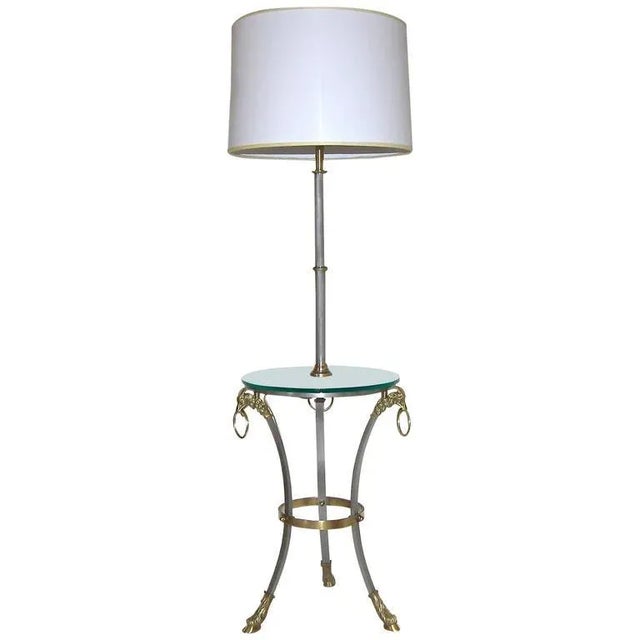 French Maison Jansen Style Brushed Steel and Brass Lamp Side Table For Sale - Image 11 of 11