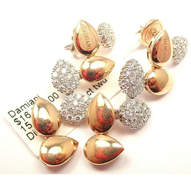 Metal Damiani Antera Yellow/White Gold Diamond Earrings, Pair For Sale - Image 7 of 11