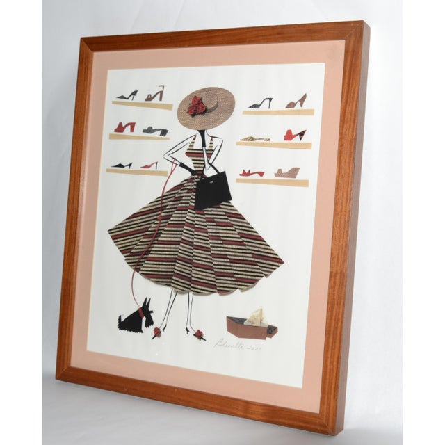 Wood 2001 Mary Lynn Blasutta Textile Shoe Shopper Fashion Illustrations Mixed Media For Sale - Image 7 of 15