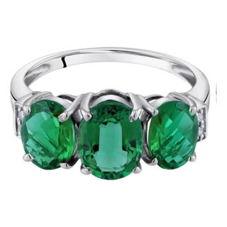 4.5 Ct Emerald Three-Stone Ring Past Present Future Diamond Band Platinum For Sale