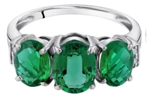4.5 Ct Emerald Three-Stone Ring Past Present Future Diamond Band Platinum