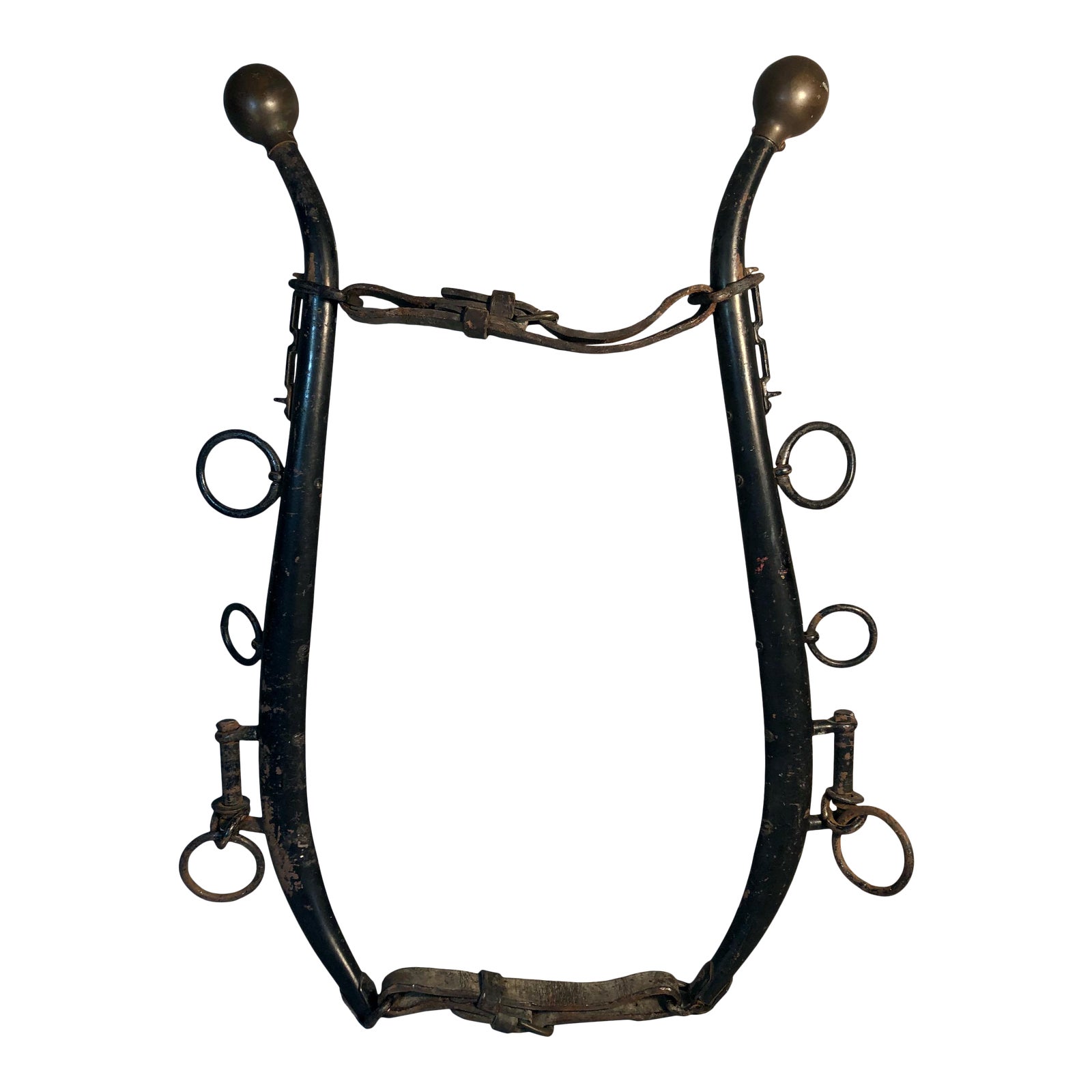 Antique Late 19th Century Cast Iron & Brass, Leather Horse Collar
