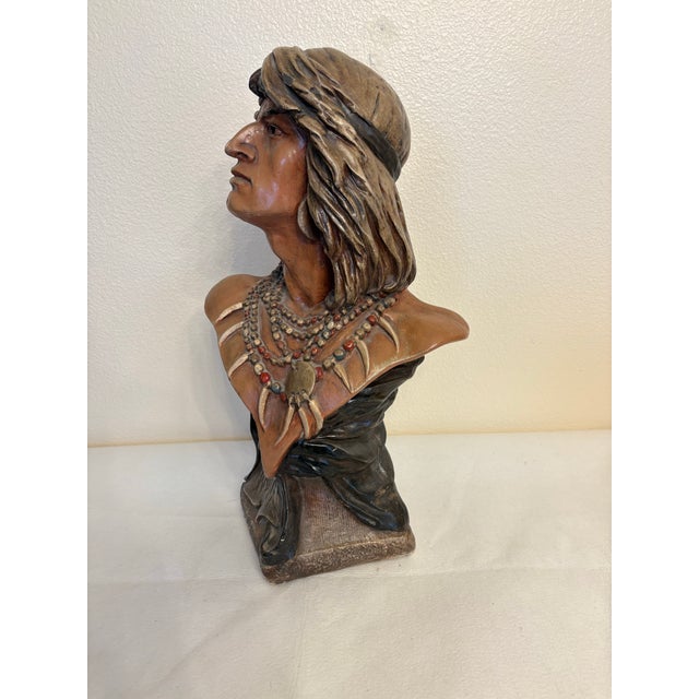 Paint 1900's Antique Chalkware Hiawatha Indian Bust Sculpture/Statue - Cigar Store Display For Sale - Image 7 of 9