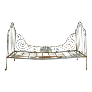 19th Century French Napoleon III Wrought Iron Painted Blue Outdoor Daybed