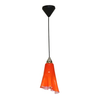 1990s Modern "Adelpho" Murano Due Pendant Lamp Orange Glass For Sale