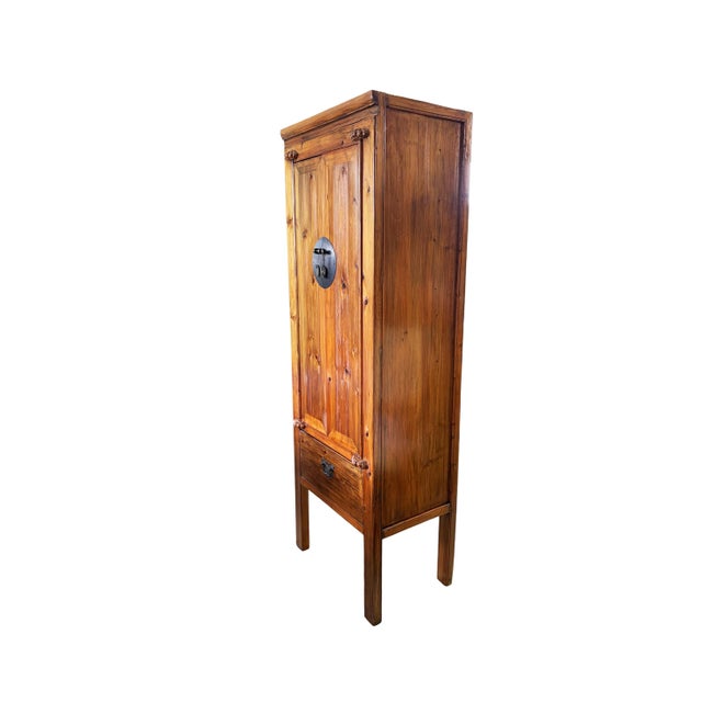 Vintage Chinoiserie Cantonese High Elm Wood Armoire 69" H For Sale - Image 4 of 7