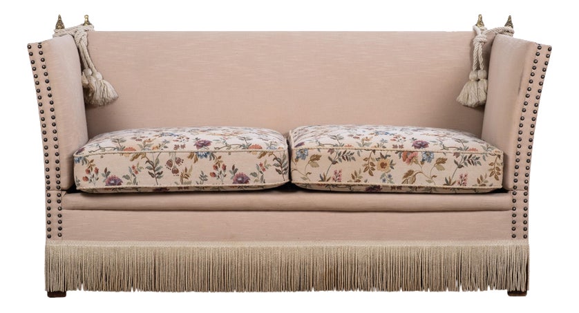 Vintage Velvet Knole Sofa with Floral Cushions, 1950s