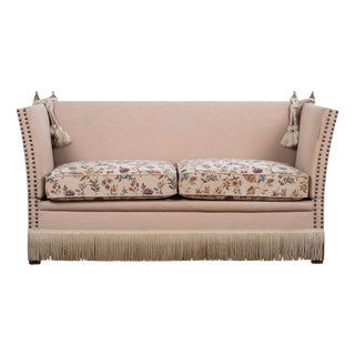Vintage Velvet Knole Sofa with Floral Cushions, 1950s For Sale