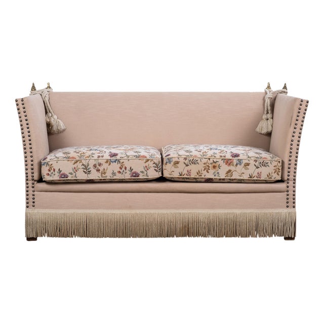 Vintage Velvet Knole Sofa with Floral Cushions, 1950s For Sale