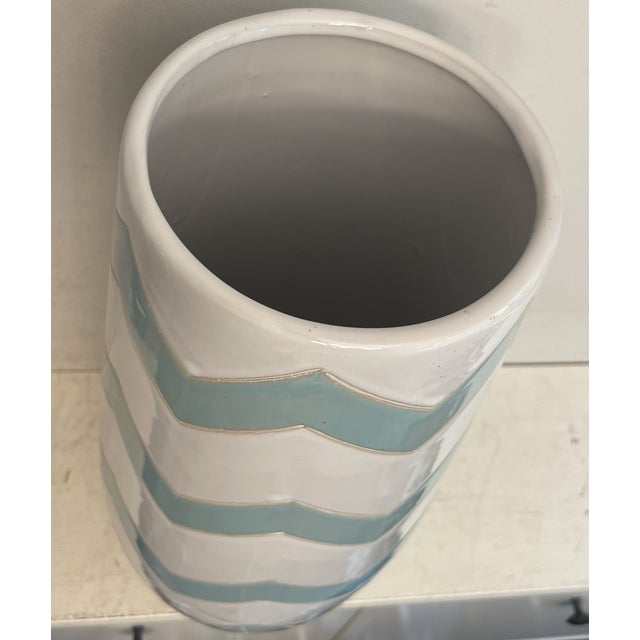 Mid-Century Modern Vintage Chinsese Ceramic19.5” Zigzag Pattern Floor Vase For Sale - Image 3 of 6
