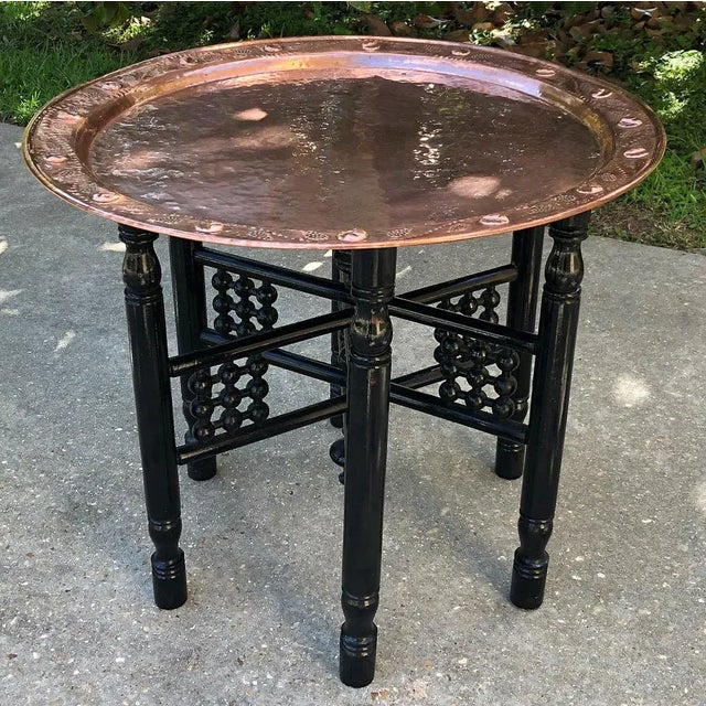 Antique Copper Top Folding End Table For Sale In Baton Rouge - Image 6 of 13