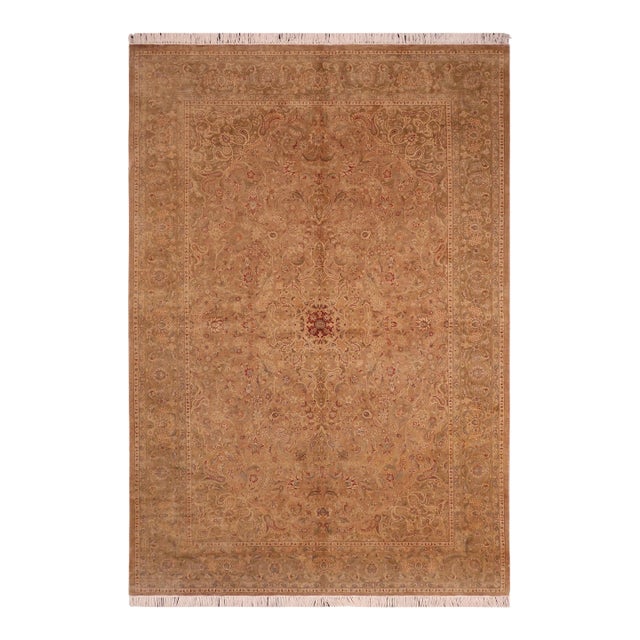1990's Pak-Persian Taupe/Green Wool Rug - 6'1'' X 9'8'' For Sale