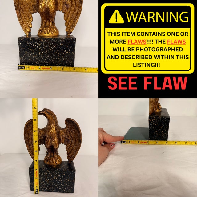 Vintage Gold Wooden Eagle Bookends Pair Speckled Base Americana Office Decor For Sale - Image 12 of 15