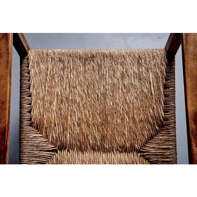 Wood Rustic Oak Lounge Chairs with Hand-Woven Rush Seats, France, 1940s, Set of 2 For Sale - Image 7 of 15