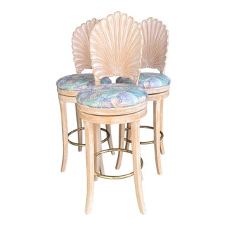 Vintage Coastal Carved Grotto Barstools- Set of 3 For Sale