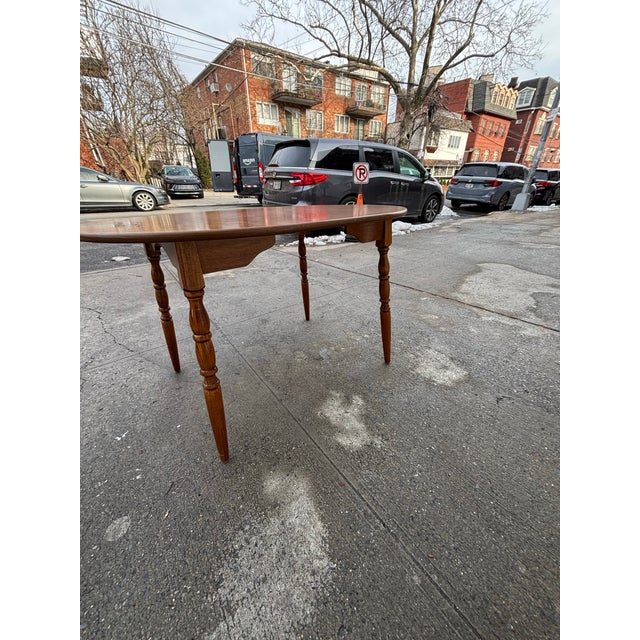 Vintage Oval Dining Table | Mid Century Solid Wood Kitchen Table | Early American Colonial Revival Wooden Table, Vintage Small Kitchen Table For Sale - Image 9 of 10