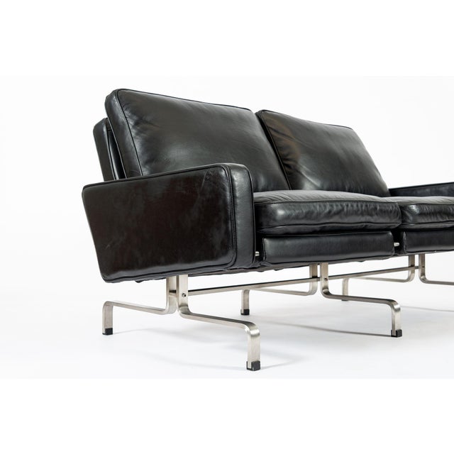 Vintage Postmodern Black Leather & Brushed Steel Loveseat Sofa, 1980s For Sale - Image 9 of 11