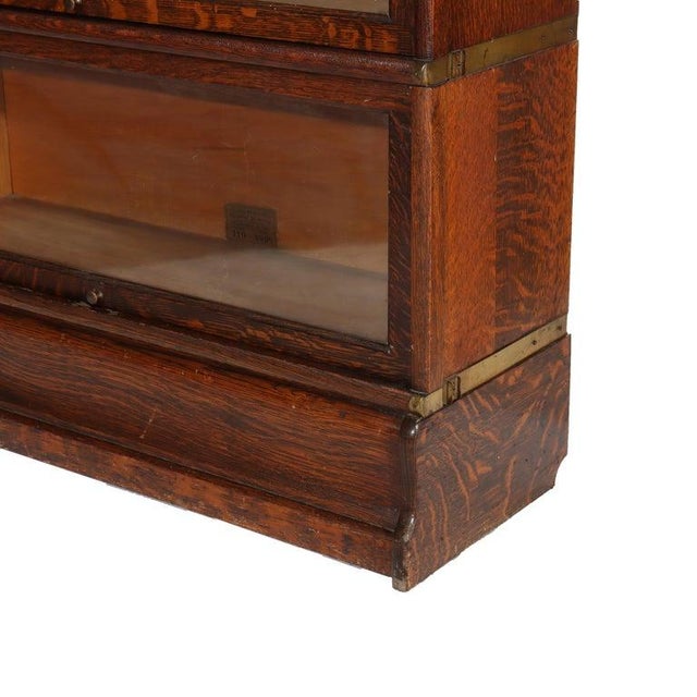 Arts & Crafts Globe Wernicke Five Stack Barrister Bookcase With Leaded Glass C1920 For Sale - Image 3 of 11
