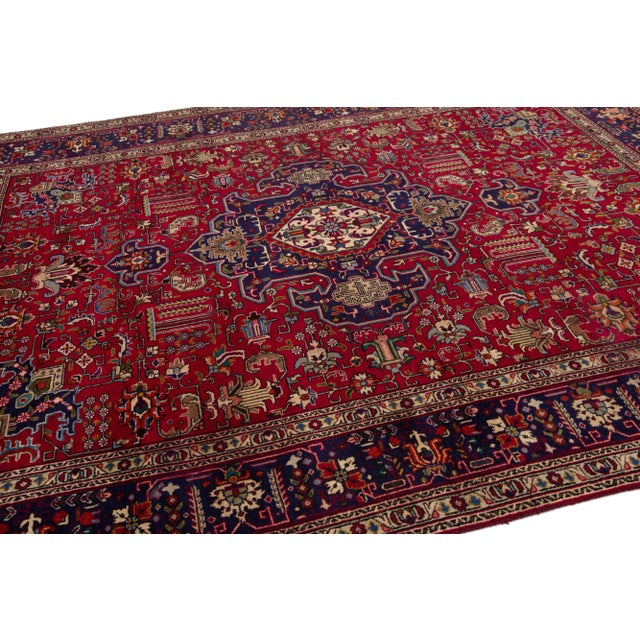 Textile 1960s Vintage Persian Tabriz Handmade Medallion Red Wool Rug For Sale - Image 7 of 8