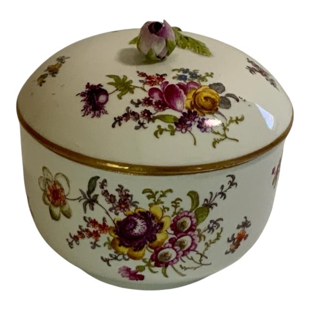 Antique Meissen Chipped Porcelain Covered Sugar Bowl Floral Rosebud Seconds Mark Germany 1924-1934 For Sale