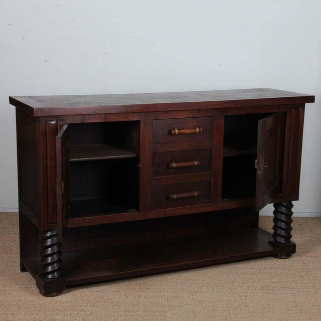Brown Breton Oak and Brass Sideboard, 1940s For Sale - Image 8 of 11