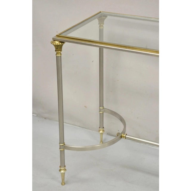 Neoclassical Directoire Maison Jansen Style Steel & Brass Console Sofa Table For Sale - Image 4 of 11