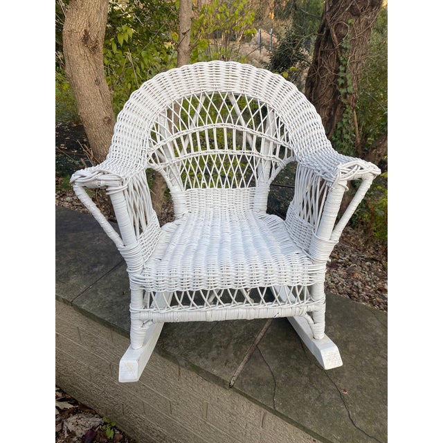 Child’s Vintage White Wicker Rocking Chair Chairish