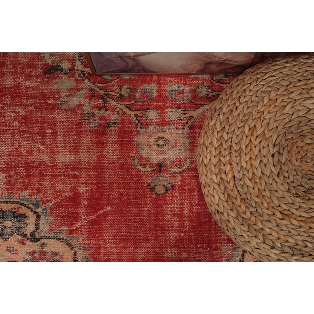 1970s 1970s Vintage Turkish Handmade Wool Cotton Red Area Rug For Sale - Image 5 of 12